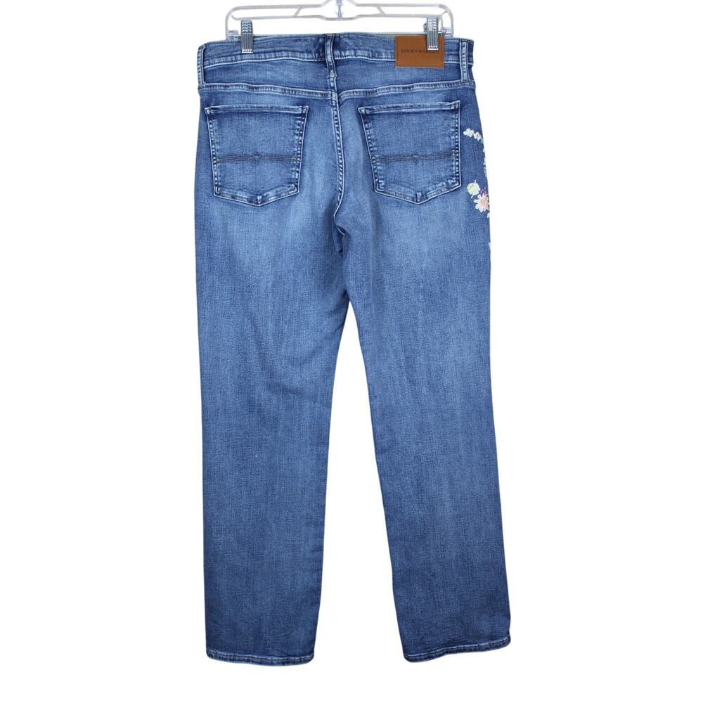 Lucky Brand Legend Sweet Straight Blue Embroidered Mid Rise Denim Jeans Size 12 - Picture 5 of 12